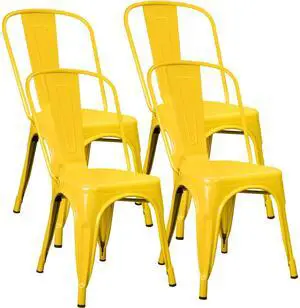 Metal Dining Chair Stackable Indoor Outdoor Industrial Vintage Chairs Bistro Kitchen Cafe Side Chairs with Back Set of 4 (Yellow) Metal Dining Chair Stackable Indoor Outdoor Industrial Vintage Chairs Bistro Kitchen Cafe Side Chairs with Back Set of 4 (Yellow)