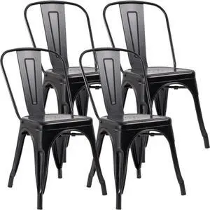 Metal Dining Chair Stackable Indoor Outdoor Industrial Vintage Chairs Bistro Kitchen Cafe Side Chairs with Back Set of 4 (Black) Metal Dining Chair Stackable Indoor Outdoor Industrial Vintage Chairs Bistro Kitchen Cafe Side Chairs with Back Set of 4 (Black)