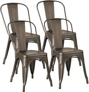 Metal Dining Chair Stackable Indoor Outdoor Industrial Vintage Chairs Bistro Kitchen Cafe Side Chairs with Back Set of 4 (Gun) Metal Dining Chair Stackable Indoor Outdoor Industrial Vintage Chairs Bistro Kitchen Cafe Side Chairs with Back Set of 4 (Gun)