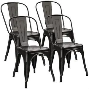 Metal Dining Chairs Indoor Outdoor Use Stackable Tolix Industrial Metal Chairs Set of 4 for Kitchen, Dining Room, Bistro and Cafe (Black) Metal Dining Chairs Indoor Outdoor Use Stackable Tolix Industrial Metal Chairs Set of 4 for Kitchen, Dining Room, Bistro and Cafe (Black)