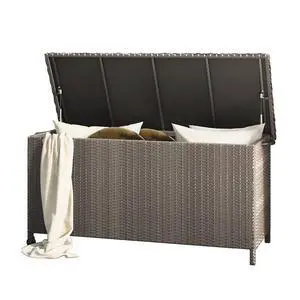 108 Gallon Deck Storage Box Indoor Outdoor Wicker Bin for Patio Furniture Cushions Garden Tools Pool Accessories, Greige 108 Gallon Deck Storage Box Indoor Outdoor Wicker Bin for Patio Furniture Cushions Garden Tools Pool Accessories, Greige