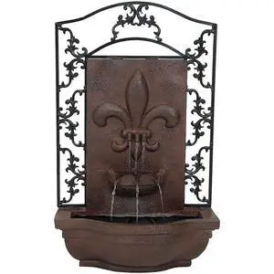Sunnydaze French Lily 33" Outdoor Wall Water Fountain with Pump - Iron - Electric Sunnydaze French Lily 33" Outdoor Wall Water Fountain with Pump - Iron - Electric