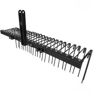 Steel Spring Coil Tine Tow Behind Landscape Rake for Leaves, Pine Needles, Straw, and Grass with 3 Point Hitch Receiver Attachment, Black Steel Spring Coil Tine Tow Behind Landscape Rake for Leaves, Pine Needles, Straw, and Grass with 3 Point Hitch Receiver Attachment, Black