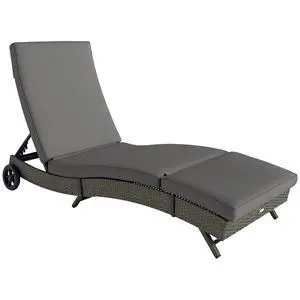 Wicker Chaise Lounge Chair Outdoor with Wheels & Cushion, PE Rattan Patio Lounge Chair with 5-Level Adjustable Backrest for Poolside, Garden, Gray Wicker Chaise Lounge Chair Outdoor with Wheels & Cushion, PE Rattan Patio Lounge Chair with 5-Level Adjustable Backrest for Poolside, Garden, Gray