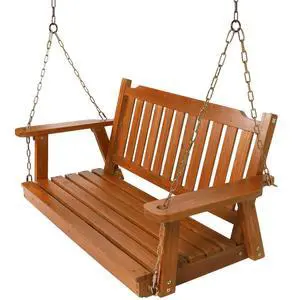 Wooden Porch Swing 2-Seater Bench Swing with Hanging Chains Heavy Duty 800 LBS for Outdoor Patio Garden Yard, Large 4 Ft, Brown Wooden Porch Swing 2-Seater Bench Swing with Hanging Chains Heavy Duty 800 LBS for Outdoor Patio Garden Yard, Large 4 Ft, Brown