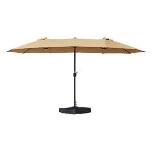 15 FT Double-Sided Rectangular Patio Umbrella, Base Included, Crank Lift Outdoor Patio Umbrella with UV Protection for Backyard, Pool & Garden Beige 15 FT Double-Sided Rectangular Patio Umbrella, Base Included, Crank Lift Outdoor Patio Umbrella with UV Protection for Backyard, Pool & Garden Beige