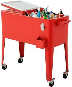 80 Quart Rolling Patio Cooler Cart with Bottom Storage Shelf & Drain, Outdoor Ice Chest with Lockable Wheels, Bottle Opener & Cap Catcher, for Party Poolside Backyard BBQ 80 Quart Rolling Patio Cooler Cart with Bottom Storage Shelf & Drain, Outdoor Ice Chest with Lockable Wheels, Bottle Opener & Cap Catcher, for Party Poolside Backyard BBQ