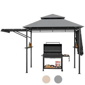 13.5x4 Ft Grill Shelter With Dual Side Awnings, Double Tiered BBQ With Shelves, Heavy-Duty Steel Frame, CPAI-84 Fire-Resistant Patio & Garden Gazebo 13.5x4 Ft Grill Shelter With Dual Side Awnings, Double Tiered BBQ With Shelves, Heavy-Duty Steel Frame, CPAI-84 Fire-Resistant Patio & Garden Gazebo