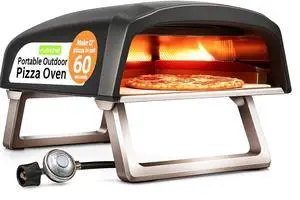 Portable Outdoor Gas Pizza Oven - Includes Foldable Feet, Adjustable Heat Control Dial, Burner, Stone & Regulator Hose - Cooks 12" Pizza in 60 Seconds - 25.24'' x 16.14'' x 12.40'' IN Portable Outdoor Gas Pizza Oven - Includes Foldable Feet, Adjustable Heat Control Dial, Burner, Stone & Regulator Hose - Cooks 12" Pizza in 60 Seconds - 25.24'' x 16.14'' x 12.40'' IN