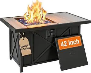 42 inch 50,000 BTU Rectangular Propane Gas Fire Pit Table with Fire Glass and Table Lid, Fire Pits Outdoor for Garden, Patio, Backyard 42 inch 50,000 BTU Rectangular Propane Gas Fire Pit Table with Fire Glass and Table Lid, Fire Pits Outdoor for Garden, Patio, Backyard
