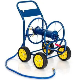 Garden Hose Reel Cart, Outdoor Water Hose Cart with 4 Large Rubber Wheels, Heavy-Duty Yard Water Planting Holds 330 FT of 3/4 or 5/8", or 400 FT of 1/2 Hose for Garden Lawn Farm (Navy) Garden Hose Reel Cart, Outdoor Water Hose Cart with 4 Large Rubber Wheels, Heavy-Duty Yard Water Planting Holds 330 FT of 3/4 or 5/8", or 400 FT of 1/2 Hose for Garden Lawn Farm (Navy)