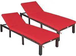 Rattan Wicker Chaise Lounge Chair, Outdoor Patio Lounger Recliner Chair w/Adjustable Backrest, Heavy-Duty Reclining Chair Sunbed with Thick Zippered Cushion for Garden Yard Patio (2, Red) Rattan Wicker Chaise Lounge Chair, Outdoor Patio Lounger Recliner Chair w/Adjustable Backrest, Heavy-Duty Reclining Chair Sunbed with Thick Zippered Cushion for Garden Yard Patio (2, Red)