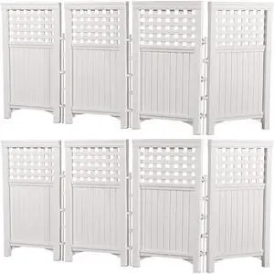 Outdoor Patio Garden 8 Panel Yard Screen Enclosure Gated Fence, White Outdoor Patio Garden 8 Panel Yard Screen Enclosure Gated Fence, White