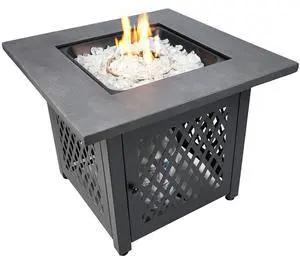 Charles 30 Inch Square Outdoor UV Printed 50,000 BTU LP Gas Fire Pit Table with Faux Concrete Mantel Tabletop and Stamped Steel Base Charles 30 Inch Square Outdoor UV Printed 50,000 BTU LP Gas Fire Pit Table with Faux Concrete Mantel Tabletop and Stamped Steel Base
