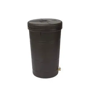 Aspen 50 Gallon Capacity Outdoor Rain Barrel Water Storage Collector Saver with Brass Spigot and Removable Lid, Oak Brown Aspen 50 Gallon Capacity Outdoor Rain Barrel Water Storage Collector Saver with Brass Spigot and Removable Lid, Oak Brown