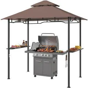 8' x 5' Grill Gazebo with Double Roof, Outdoor BBQ Gazebo with 2 Side Shelves, Steel Grill Tent Canopy for Patio Yard Garden, Coffee 8' x 5' Grill Gazebo with Double Roof, Outdoor BBQ Gazebo with 2 Side Shelves, Steel Grill Tent Canopy for Patio Yard Garden, Coffee