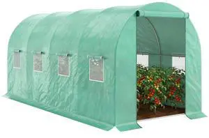 15' x 7' x 6.5' Walk-in Tunnel Hoop Greenhouse, Green House for Outside with PE Cover, Steel Frame, Roll-Up Zipper Door & Windows for Flowers, Vegetables, Tropical Plants, Green 15' x 7' x 6.5' Walk-in Tunnel Hoop Greenhouse, Green House for Outside with PE Cover, Steel Frame, Roll-Up Zipper Door & Windows for Flowers, Vegetables, Tropical Plants, Green