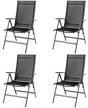 Set of 4 Patio Dining Chairs, Folding Outdoor Chairs, Portable Camping Chairs with Breathable Fabric, Foldable Chairs with Armrest High Backrest for Garden Patio Pool Beach Yard, Black Set of 4 Patio Dining Chairs, Folding Outdoor Chairs, Portable Camping Chairs with Breathable Fabric, Foldable Chairs with Armrest High Backrest for Garden Patio Pool Beach Yard, Black
