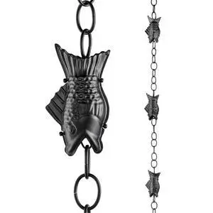 Fish Black Aluminum 8.5 ft. Rain Chain with Gutter Installation Clip by Fish Black Aluminum 8.5 ft. Rain Chain with Gutter Installation Clip by