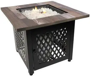 Nate 30 Inch Square Liquefied Petroleum Gas Fire Pit Table with Hidden Control Panel, White Fire Glass and Cover, Black Nate 30 Inch Square Liquefied Petroleum Gas Fire Pit Table with Hidden Control Panel, White Fire Glass and Cover, Black