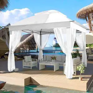 11'x11' Pop Up Gazebo for Patios Gazebo Canopy Tent with Sidewalls Outdoor Gazebo with Mosquito Netting Pop Up Canopy Shelter Wedding Tent (White) 11'x11' Pop Up Gazebo for Patios Gazebo Canopy Tent with Sidewalls Outdoor Gazebo with Mosquito Netting Pop Up Canopy Shelter Wedding Tent (White)