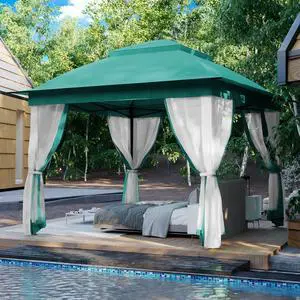 Pop Up Canopy Tent - 11'x11' Green Gazebo with Mosquito Netting Pop Up Canopy Tent - 11'x11' Green Gazebo with Mosquito Netting