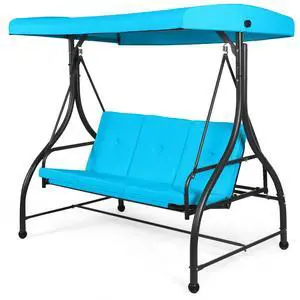 3 Seats Converting Patio Swing, Outdoor Porch Garden Canopy Swing with Comfortable Cushion Seats & Adjustable Tilt Canopy, Heavy Duty Hammock 3 Persons Porch Swing (Turquoise) 3 Seats Converting Patio Swing, Outdoor Porch Garden Canopy Swing with Comfortable Cushion Seats & Adjustable Tilt Canopy, Heavy Duty Hammock 3 Persons Porch Swing (Turquoise)