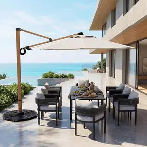 12 FT Patio Umbrella, Outdoor Cantilever Round Umbrella with 360° Rotation, Aluminum Offset Umbrella for Patio Garden Deck Pool, Beige 12 FT Patio Umbrella, Outdoor Cantilever Round Umbrella with 360° Rotation, Aluminum Offset Umbrella for Patio Garden Deck Pool, Beige