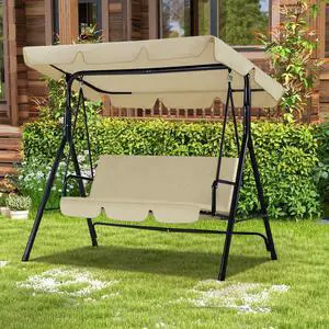 Patio Swings Outdoor, 3-Seat Glider Patio Swings with Removable Cushion and Adjustable Canopy, Porch Bench for Garden, Poolside&Backyard, Beige Patio Swings Outdoor, 3-Seat Glider Patio Swings with Removable Cushion and Adjustable Canopy, Porch Bench for Garden, Poolside&Backyard, Beige