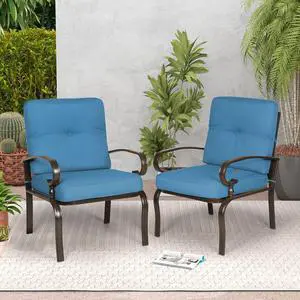 Metal Outdoor Dining Chairs Patio Chairs Set of 2, Wrought Iron Chair Steel Frame Restaurant, All-Weather Garden Seating Chair with Arms and Seat Cushions (Peacock Blue) Metal Outdoor Dining Chairs Patio Chairs Set of 2, Wrought Iron Chair Steel Frame Restaurant, All-Weather Garden Seating Chair with Arms and Seat Cushions (Peacock Blue)