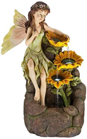 Garden Fairy with Sunflowers 26" High Large Modern Indoor Outdoor Cottage Core Decor Faux Stone Floor Fountain with Light LED Cascading Water Feature for Outside Patio Yard Backyard Garden Fairy with Sunflowers 26" High Large Modern Indoor Outdoor Cottage Core Decor Faux Stone Floor Fountain with Light LED Cascading Water Feature for Outside Patio Yard Backyard