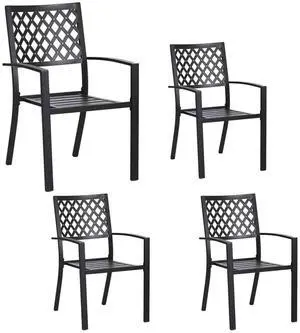 Outdoor Metal Dining Chairs, Black Wrought Iron Stacking Armchairs, Outside Seating Furniture for Patio Deck, Yard, Porch | 4 PCS | Lattice Back Outdoor Metal Dining Chairs, Black Wrought Iron Stacking Armchairs, Outside Seating Furniture for Patio Deck, Yard, Porch | 4 PCS | Lattice Back
