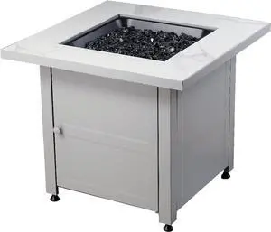 30" Square Gas Firepit with Faux Marble Mantel and Stamped Steel Base 30" Square Gas Firepit with Faux Marble Mantel and Stamped Steel Base