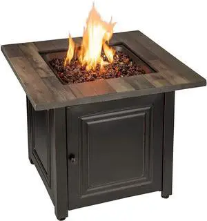 The Burlington, Square 30" Outdoor Propane Fire Pit, Includes Bronze Glass Rock, Matching Table Insert, & Protective Cover The Burlington, Square 30" Outdoor Propane Fire Pit, Includes Bronze Glass Rock, Matching Table Insert, & Protective Cover