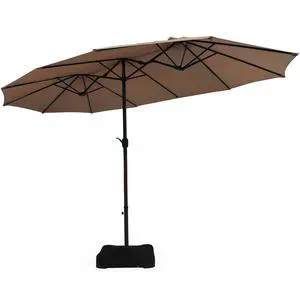 15 Ft Patio Double Sided Umbrella with Base, Outdoor Extra Large Market Umbrella with Crank Handle, Outdoor Twin Table Umbrella Base Included, Umbrella with Crank and Base 15 Ft Patio Double Sided Umbrella with Base, Outdoor Extra Large Market Umbrella with Crank Handle, Outdoor Twin Table Umbrella Base Included, Umbrella with Crank and Base