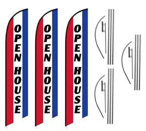 Three (3) Pack Swooper Flags & Pole Kits Open House Red White Blue Vertical Three (3) Pack Swooper Flags & Pole Kits Open House Red White Blue Vertical