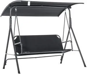 3-Person Porch Swing with Stand, Outdoor Swing for Patio Porch with Adjustable Tilt Canopy and Comfortable Swing Bench-Style Seat, Steel Frame, Black 3-Person Porch Swing with Stand, Outdoor Swing for Patio Porch with Adjustable Tilt Canopy and Comfortable Swing Bench-Style Seat, Steel Frame, Black