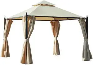 10' x 10' Steel Outdoor Patio Gazebo with Polyester Privacy Curtains, Two-Tier Roof for Air, Large Design 10' x 10' Steel Outdoor Patio Gazebo with Polyester Privacy Curtains, Two-Tier Roof for Air, Large Design