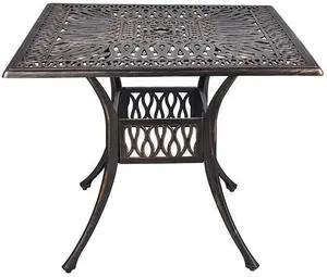 35.4" Outdoor Patio Bistro Dining Square Table Weather Resistant Cast Aluminum Conversation Table with 2.2" Umbrella Hole for Backyard, Garden, Poolside, Balcony(Retro) 35.4" Outdoor Patio Bistro Dining Square Table Weather Resistant Cast Aluminum Conversation Table with 2.2" Umbrella Hole for Backyard, Garden, Poolside, Balcony(Retro)