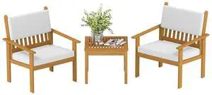 3-Piece Patio Furniture Set Acacia Wood Patio Bistro Set Outdoor Chat Conversation Table Chair Set Wood Chat Set with Water Resistant Cushions and Coffee Table Chairs for Beach Backyard Garden 3-Piece Patio Furniture Set Acacia Wood Patio Bistro Set Outdoor Chat Conversation Table Chair Set Wood Chat Set with Water Resistant Cushions and Coffee Table Chairs for Beach Backyard Garden