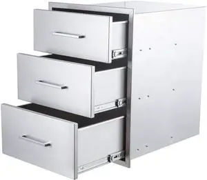 Outdoor Kitchen Drawer 14" W x 20-1/2"H x 23" D Stainless Steel BBQ Drawer with Exquisite Handle Three-Opening Drawer for Embedded Installation Outdoor Kitchen Drawer 14" W x 20-1/2"H x 23" D Stainless Steel BBQ Drawer with Exquisite Handle Three-Opening Drawer for Embedded Installation