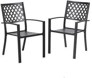 Outdoor Metal Dining Chairs, Black Wrought Iron Stacking Armchairs, Outside Seating Furniture for Patio Deck, Yard, Porch | 2 PCS | Lattice Back Outdoor Metal Dining Chairs, Black Wrought Iron Stacking Armchairs, Outside Seating Furniture for Patio Deck, Yard, Porch | 2 PCS | Lattice Back