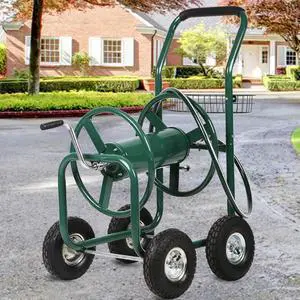 Garden Hose Reel Cart with Wheels, Holds 300-Feet of 5/8-Inch Hose, Heavy Duty Yard Water Planting 4 Wheels Outdoor Garden Lawn Water Truck with Storage Basket, Green Garden Hose Reel Cart with Wheels, Holds 300-Feet of 5/8-Inch Hose, Heavy Duty Yard Water Planting 4 Wheels Outdoor Garden Lawn Water Truck with Storage Basket, Green