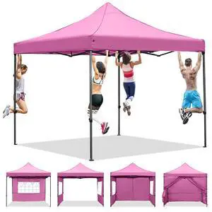 10x10 Easy Set Up Camping Canopy, Pop Up Tent with 4 Piece Sidewalls, Easy Up Canopy for Events, Parties, Gatherings, Camping, Pink 10x10 Easy Set Up Camping Canopy, Pop Up Tent with 4 Piece Sidewalls, Easy Up Canopy for Events, Parties, Gatherings, Camping, Pink