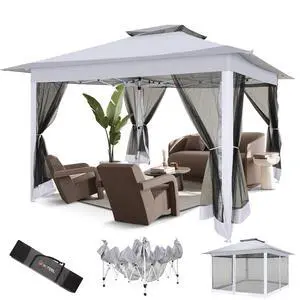 12x12 Pop Up Gazebo Canopy Tent Easy Up Outdoor Gazebo Waterproof Upgrade Portable Gazebo with Mosquito Nettings, Double Vented Roof and Carry Bag for Patio Garden(Light Gray) 12x12 Pop Up Gazebo Canopy Tent Easy Up Outdoor Gazebo Waterproof Upgrade Portable Gazebo with Mosquito Nettings, Double Vented Roof and Carry Bag for Patio Garden(Light Gray)
