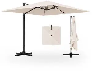 9.5 FT Cantilever Patio Umbrella, Outdoor Square Offset Umbrella with 360° Rotation, Heavy Duty Patio Hanging Umbrella with Cross Base for Garden Deck Pool Backyard (Beige) 9.5 FT Cantilever Patio Umbrella, Outdoor Square Offset Umbrella with 360° Rotation, Heavy Duty Patio Hanging Umbrella with Cross Base for Garden Deck Pool Backyard (Beige)