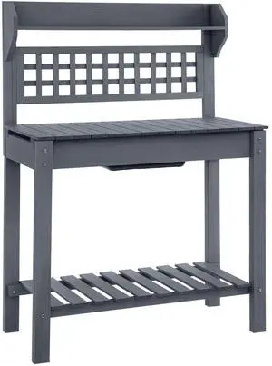 Outdoor Potting Bench Table, Wooden Workstation with Sliding Tabletop, Storage Shelf and Dry Sink, for Greenhouse, Garden, Patio, Gray Outdoor Potting Bench Table, Wooden Workstation with Sliding Tabletop, Storage Shelf and Dry Sink, for Greenhouse, Garden, Patio, Gray