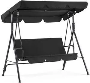 2-3 Person Outdoor Patio Swing Chair, Convertible Canopy Hanging Swing Glider Lounge Chair, Removable Cushions, 4003 (Black) 2-3 Person Outdoor Patio Swing Chair, Convertible Canopy Hanging Swing Glider Lounge Chair, Removable Cushions, 4003 (Black)