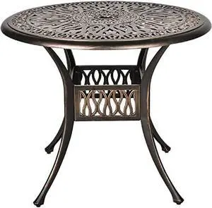 35.4" Round Cast Aluminum Patio Bistro Table, Outdoor Dining Table with 2 Umbrella Hole, Outdoor Side Table for Porch, Backyard, Garden, Balcony 35.4" Round Cast Aluminum Patio Bistro Table, Outdoor Dining Table with 2 Umbrella Hole, Outdoor Side Table for Porch, Backyard, Garden, Balcony
