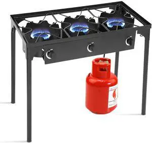 3 Burner Propane Stove, High Pressure Gas Camp Stove w/Detachable Legs, 100,000 BTU Output, 0-20 PSI Regulator, Portable Three Burners for Outdoor Camping Picnic 3 Burner Propane Stove, High Pressure Gas Camp Stove w/Detachable Legs, 100,000 BTU Output, 0-20 PSI Regulator, Portable Three Burners for Outdoor Camping Picnic